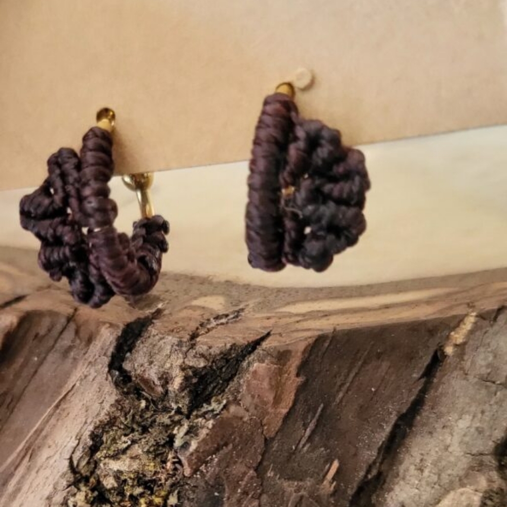 New Handmade Micro- Macrame  Stainless Steel Earrings - Acajou